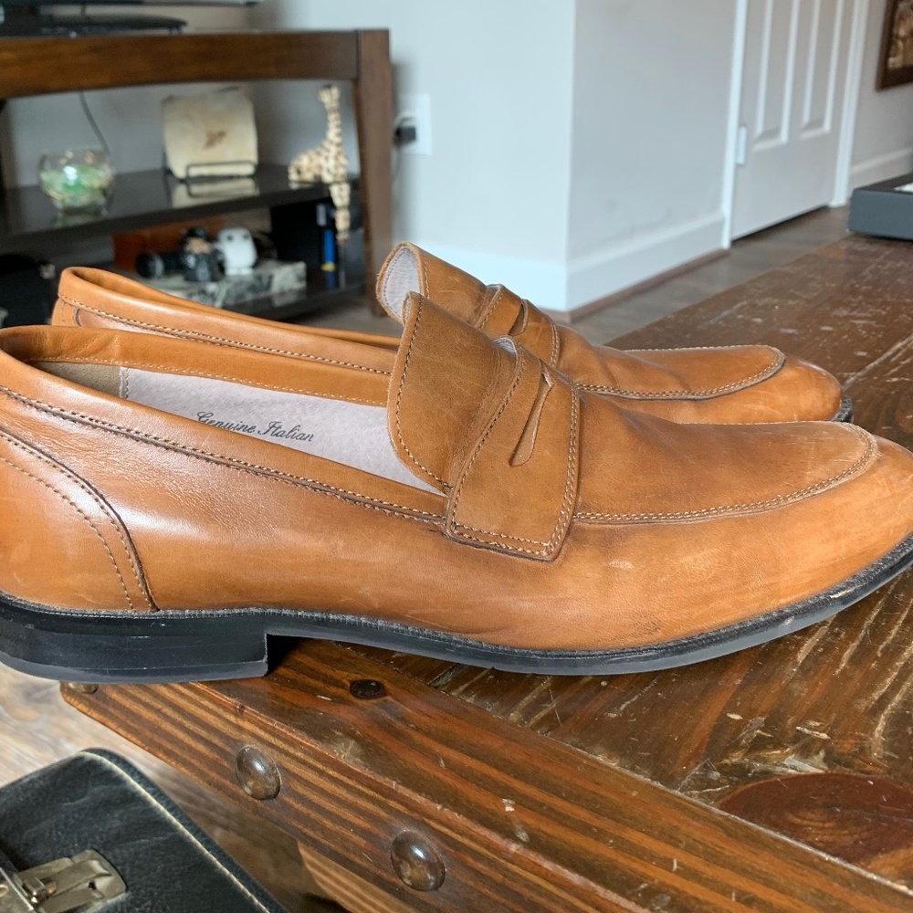 Joseph Abboud Italian Leather Brown Casual Dress Shoes 10 Slip On Penny Loafers